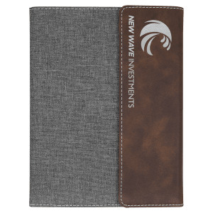 7" x 9" Rustic/Silver Leatherette / Gray Canvas Portfolio with Notepad