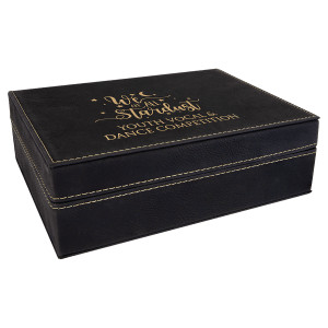 8" x 6 3/8" Black/Gold Engraved Faux Leather Premium Gift Box