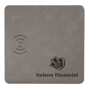 8" x 8" Gray Engraved Faux Leather Phone Charging Mat