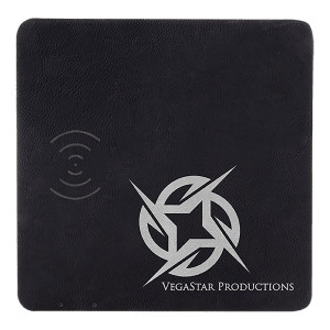 8" x 8" Black/Silver Engraved Faux Leather Phone Charging Mat
