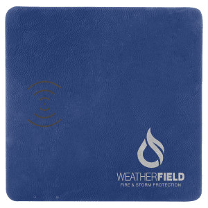8" x 8" Blue/Silver Engraved Faux Leather Phone Charging Mat