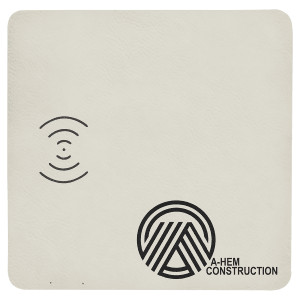 8" x 8" White Engraved Faux Leather Phone Charging Mat