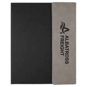 9 1/2" x 12" Gray Engraved Faux Leather / Black Canvas Portfolio w / Notepad