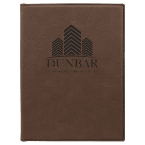 7" x 9" Dark Brown Engraved Faux Leather Small Portfolio with Notepad