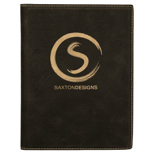 7" x 9" Black/Gold Engraved Faux Leather Small Portfolio with Notepad