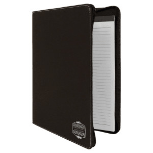 9 1/2" x 12" Black/Silver w/ Zipper Engraved Faux Leather Portfolio with Notepad