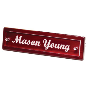 9 1/4" x 2 1/8" Rosewood Piano Finish Nameplate with Acrylic Engraving Plate, Two Silver Posts