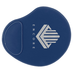 9" x 10 1/4" Blue/Silver Engraved Faux Leather Mouse Pad