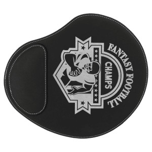 9" x 10 1/4" Black/Silver Engraved Faux Leather Mouse Pad