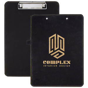 9" x 12 1/2" Black/Gold Engraved Faux Leather Clipboard