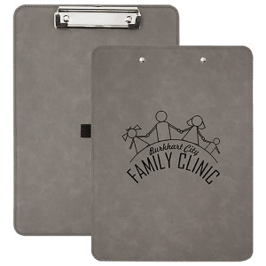 9" x 12 1/2" Gray Engraved Faux Leather Clipboard