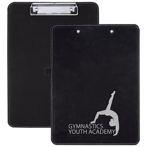 9" x 12 1/2" Black/Silver Engraved Faux Leather Clipboard