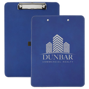 9" x 12 1/2" Blue/Silver Engraved Faux Leather Clipboard