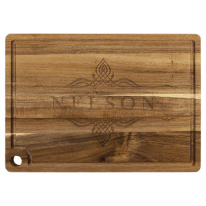 13 3/4" x 9 3/4" Acacia Cutting Board with Drip Ring and Corner Hole