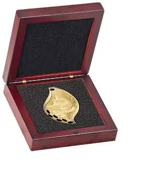 3 3/4" x 3 3/4" Rosewood Finish Medal Box - Open view