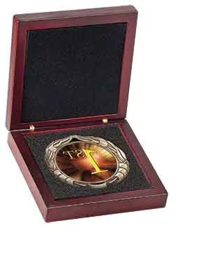 4 1/4" x 4 1/4" Rosewood Finish Medal Box - Open view