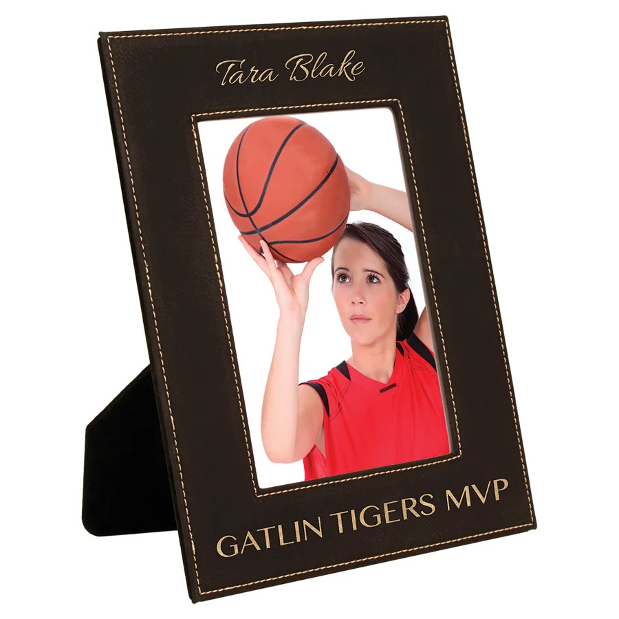 5" x 7" Black/Gold Engraved Faux Leather Photo Frame - Angle view