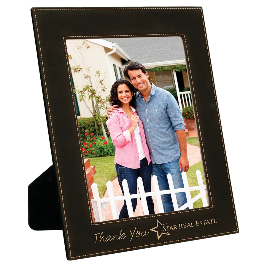 8" x 10" Black/Gold Engraved Faux Leather Photo Frame - Angle view