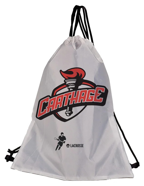 12" x 15 3/4" White/Black Custom Printed Back Sack - Closed view