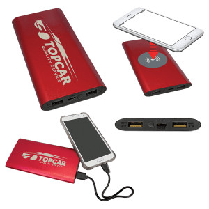 Red 8000MAH Power Bank & Wireless Anodized Aluminum Charger with USB-C Cord