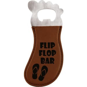 Dark Brown Engraved Faux Leather Foot Shaped Bottle Opener with Magnet