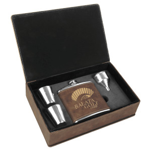 6 oz. Rustic/Gold Engraved Faux Leather Flask Gift Set
