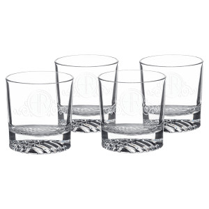 Four Polar Camel 9 oz. Round Rocks Glasses in Black Gift Box with Printed Paper Sleeve