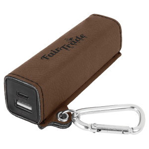 Dark Brown Engraved Faux Leather 2200 mAh Power Bank with USB-C Cord