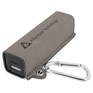 Gray Engraved Faux Leather 2200 mAh Power Bank with USB-C Cord