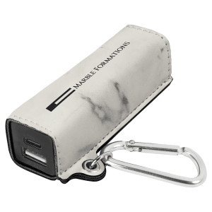 White Marble Engraved Faux Leather 2200 mAh Power Bank with USB-C Cord