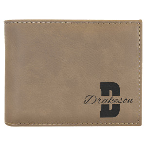 Light Brown Engraved Faux Leather Bi-Fold Wallet w/Flip  ID Display