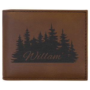 Dark Brown Engraved Faux Leather Bi-Fold Wallet w/Flip  ID Display