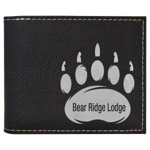 Black/Silver Engraved Faux Leather Bi-Fold Wallet w/Flip  ID Display