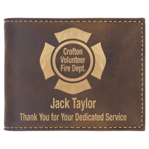Rustic/Gold Engraved Faux Leather Bi-Fold Wallet w/Flip  ID Display