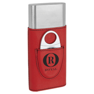 Red Engraved Faux Leather Cigar Case with Cutter