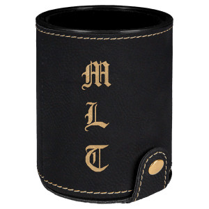 Black/Gold Engraved Faux Leather Dice Cup with 5 Dice