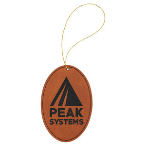 Rawhide Engraved Faux Leather Oval Ornament with Gold String