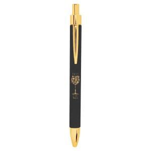 Black/Gold Engraved Faux Leather Pen