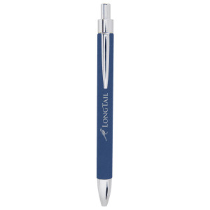Blue/Silver Engraved Faux Leather Pen
