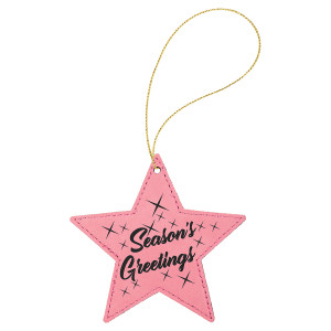 Pink Engraved Faux Leather Star Ornament with Gold String