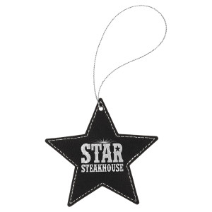 Black/Silver Engraved Faux Leather Star Ornament with Silver String