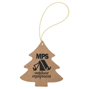 Light Brown Engraved Faux Leather Tree Ornament with Gold String