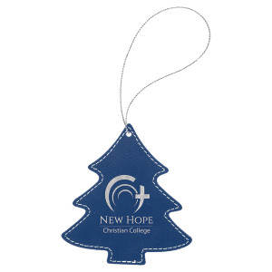 Blue/Silver Engraved Faux Leather Tree Ornament with Silver String