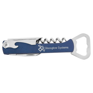 Blue/Silver Engraved Faux Leather Wine Bottle Opener