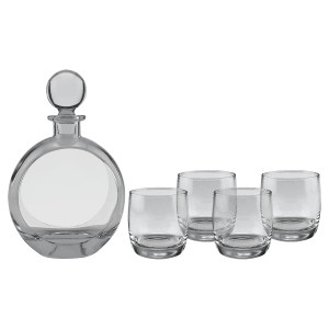Polar Camel 750 mL Flat Round Glass Decanter Set with Four DG302S          10 oz. Rocks Glasses in Black Gift Box with Printed Paper Sleeve