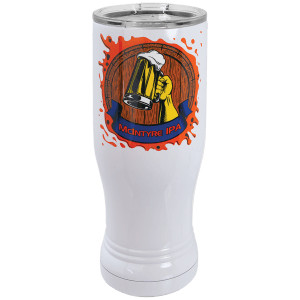 White Custom Printed 14 oz. Polar Camel Pilsner with Clear Lid