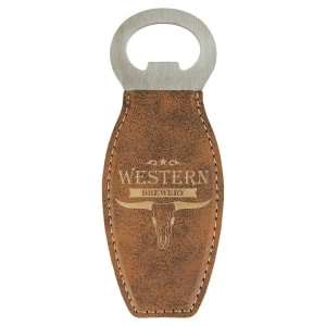 Rustic/Gold Engraved Faux Leather Bottle Opener with Magnet