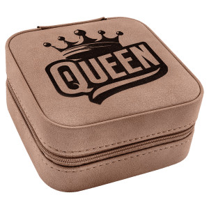 Travel Jewelry Box - Engraved Faux Leather, Creekside Collection, 4" x 4", Blush