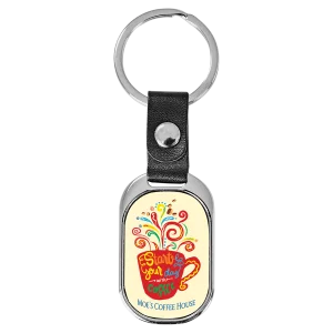 3 5/8" x 1 3/8" Oval Custom Printed Keychain with White Insert