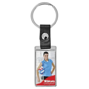 3 3/4" x 1 1/4" Rectangle Custom Printed Keychain with White Insert